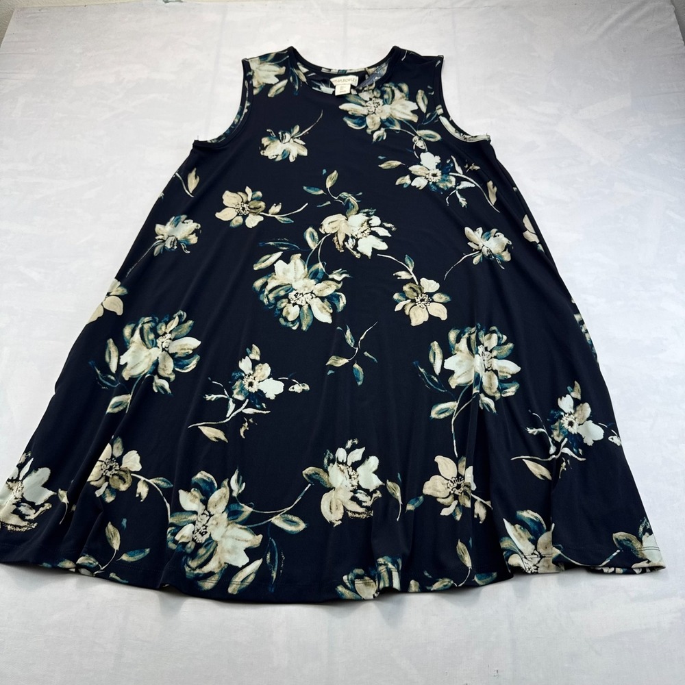 Cynthia Rowley Swing Dress Women Large Black Floral Sleeveless Stretch Crew Neck